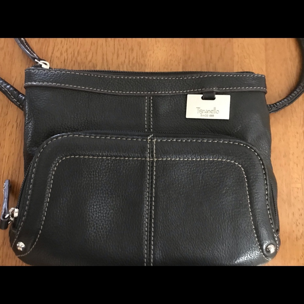 Tignanello small black leather crossbody purse